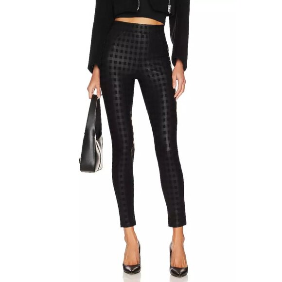 Sanctuary High Rise Runway Leggings Women L Coated Plaid Black Pull On Taper NEW - Picture 1 of 16